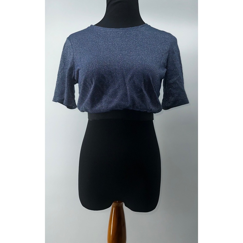 Zara Collection Sparkle Crop Top Party Shimmer‎ Blue Short Sleeve M
